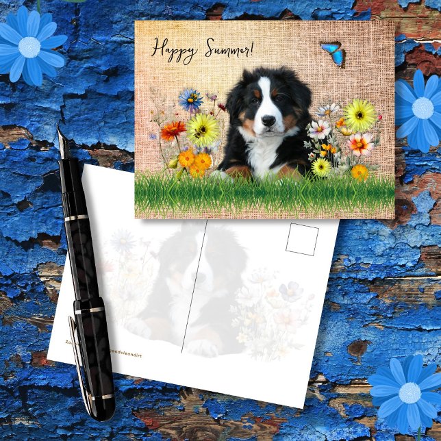 Carte Postale Bernese Mountain Dog in Wildflowers Custom (Créateur téléchargé)