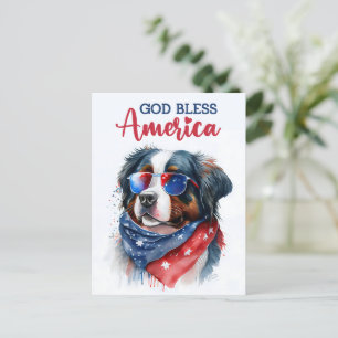 Carte Postale Bernese Mountain Dog, Que Dieu bénisse l'Amérique