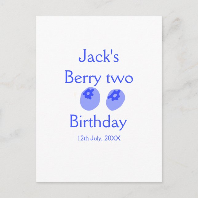 Carte Postale Berry deux anniversaire bleu baie ajouter nom date (Devant)