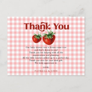 Carte Postale Berry fraise Merci Baby shower doux