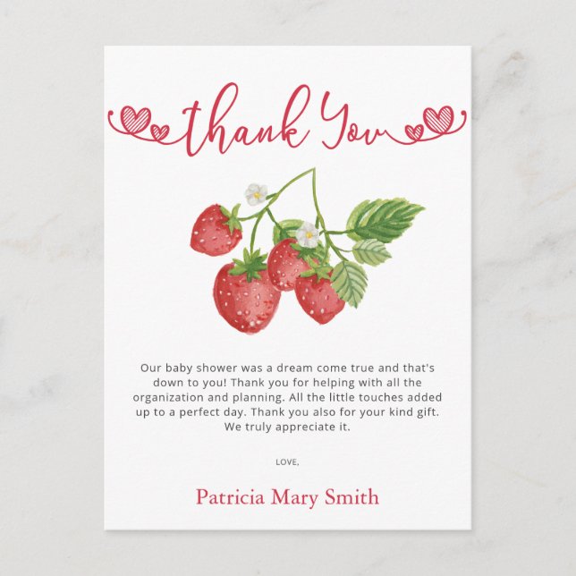 Carte Postale Berry fraise Merci Baby shower doux (Devant)