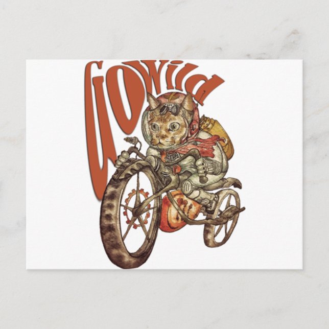 Carte Postale Berserk Steampunk Moto Chat Go Wild T-Shirt.p (Devant)