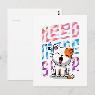 Carte Postale Besoin de plus de sommeil   Funny Cat expression d