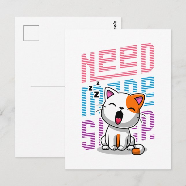Carte Postale Besoin de plus de sommeil | Funny Cat expression d (Devant / Derrière)