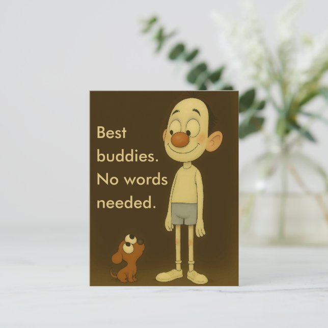 Carte Postale Best Buddies-Cartoon de coeur Dog & Friend (Debout devant)