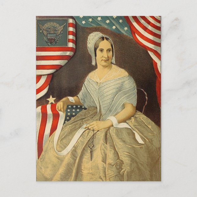 Carte Postale Betsy Ross Premier drapeau américain Portrait Vint (Devant)