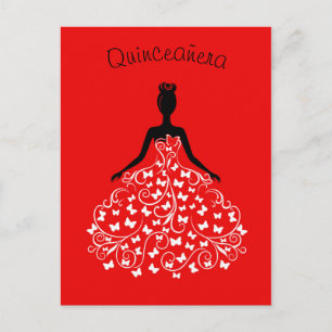 Carte Postale Beurre noir rouge Gown Quinceanera Invitation