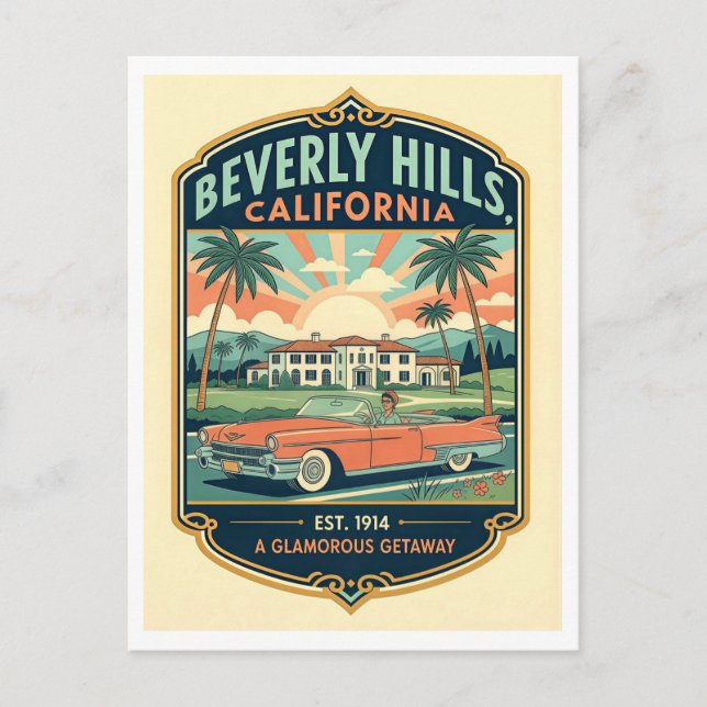 Carte Postale Beverly Hills CA Rétro Voyage Années 50 (Devant)