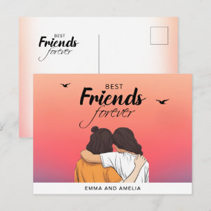 Carte postale BFF Sunset colorée avec devis et nom