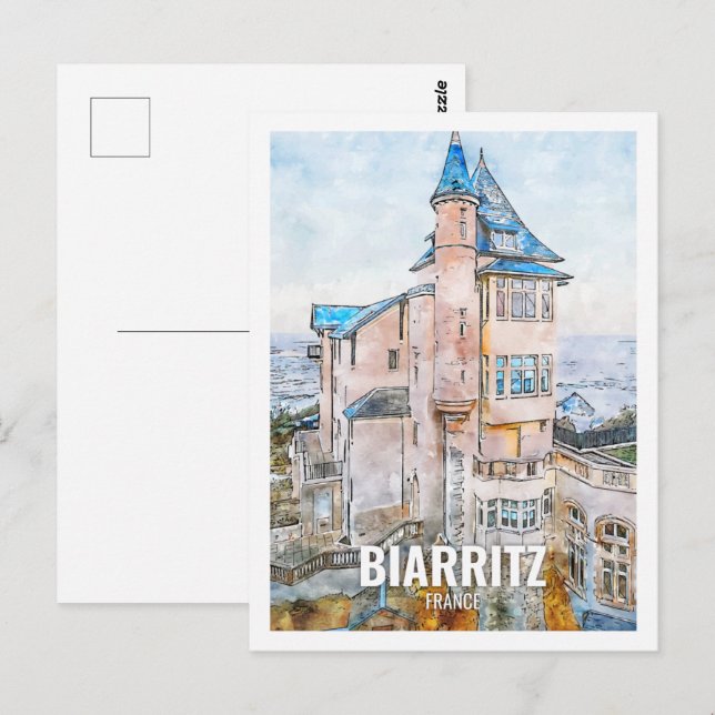 Carte Postale Biarritz France Célèbre Travel Place Aquarelle (Devant / Derrière)