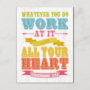 Carte Postale Bible biblique chrétienne Verse - Colossiens 3:23