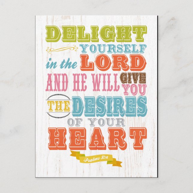Carte Postale Bible biblique chrétienne Verse - Psaume 37:4 (Devant)