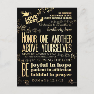 Carte Postale Bible biblique chrétienne Verse - Romains 12:9-12