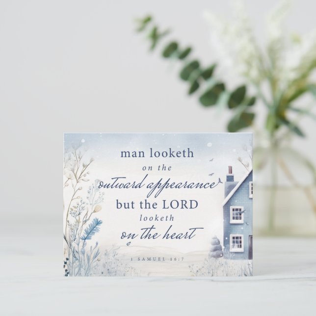 Carte Postale Bible Verse 1 Samuel 16:7 Aquarelle bleue (Debout devant)