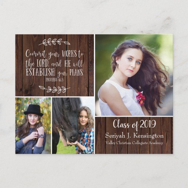Carte Postale Bible Verse Rustique Christian Graduation | Grange (Devant)