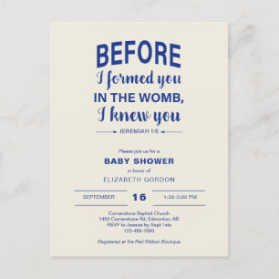 Carte Postale Bible Verset Baby Shower Avant de vous former dans