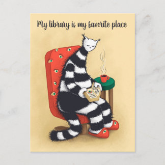 Carte Postale Bibliothécaire amoureux des chats