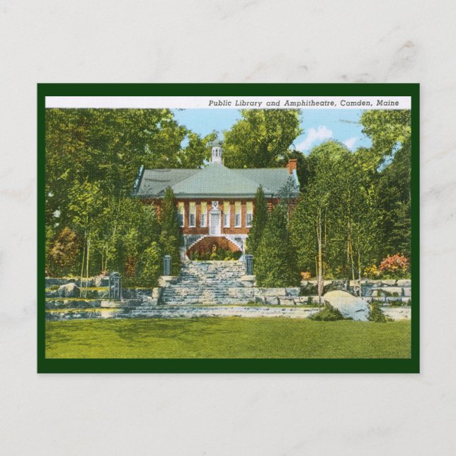 Carte Postale Bibliothèque, Camden, Maine Vintage (Devant)