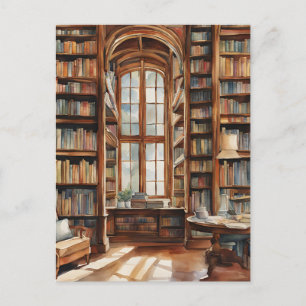 Carte Postale Bibliothèque d'aquarelle confortable