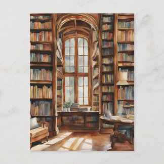 Carte Postale Bibliothèque d'aquarelle confortable