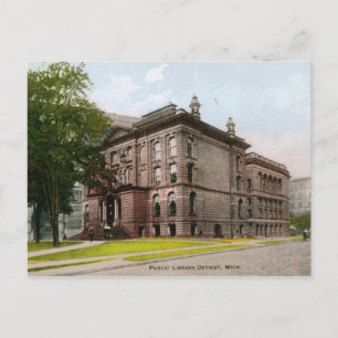 Carte Postale Bibliothèque, Detroit, MI 1909 Vintage