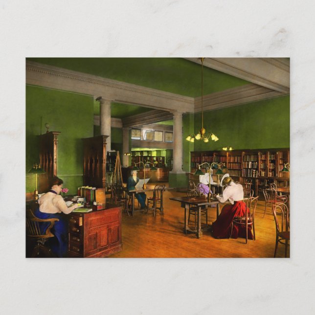 Carte Postale Bibliothèque - Lecture adulte 1900 (Devant)