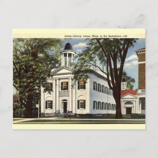 Carte Postale Bibliothèque, Lenox, Massachusetts 1932 Vintage (Devant)