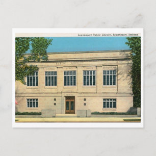 Carte Postale Bibliothèque, Logansport, Indiana Vintage