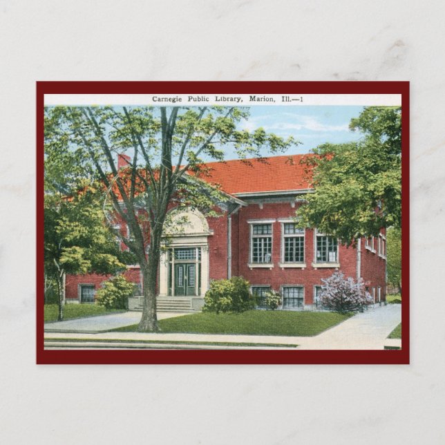 Carte Postale Bibliothèque, Marion, Illinois Vintage (Devant)