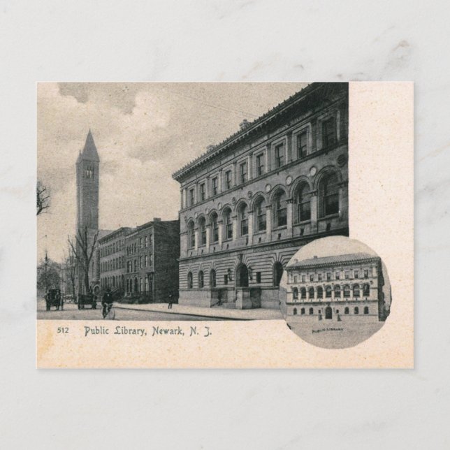 Carte Postale Bibliothèque, Newark, NJ Vintage (Devant)