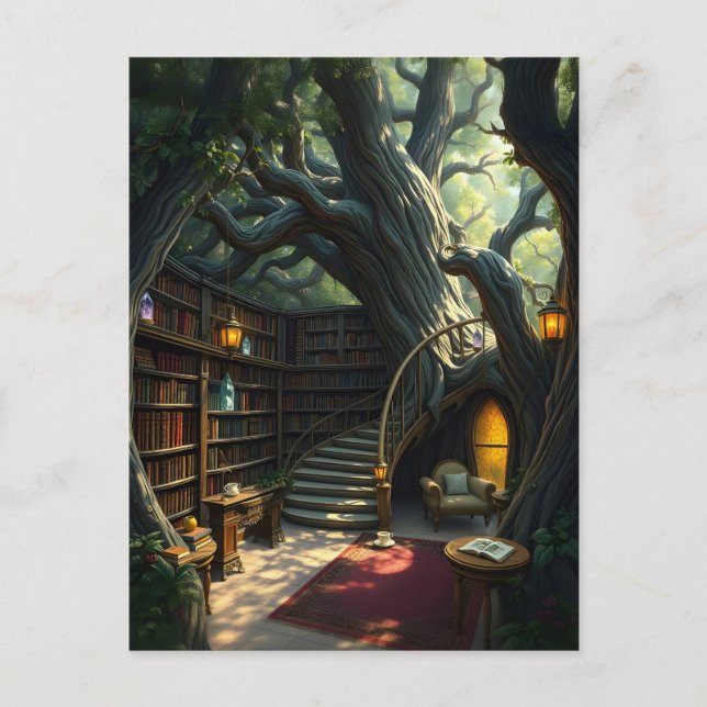 Carte Postale Bibliothèque Nichée Dans Les Branches (Devant)