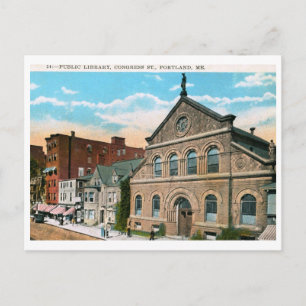 Carte Postale Bibliothèque, Portland, ME Vintage