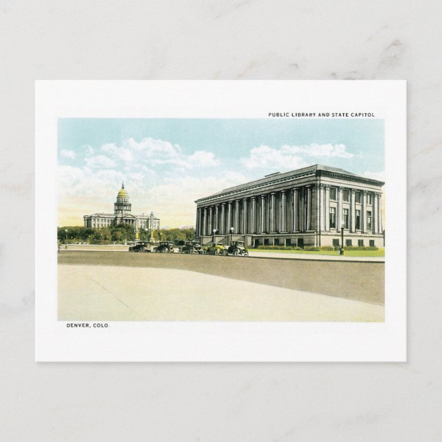 Carte Postale Bibliothèque publique et State Capitol, Denver, CO (Devant)