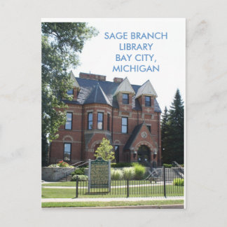 CARTE POSTALE BIBLIOTHÈQUE SAGE BRANCH, BAY CITY, MICHIGAN POST 