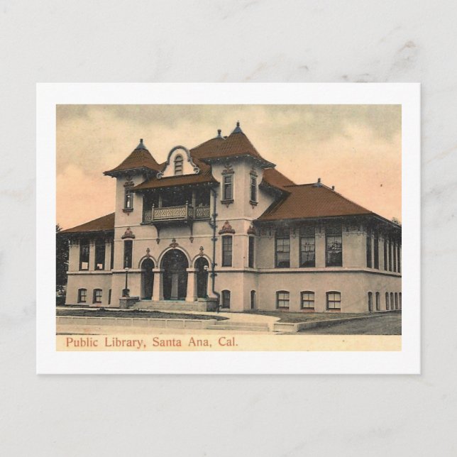 Carte Postale Bibliothèque, Santa Ana, California Vintage (Devant)