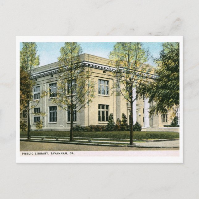 Carte Postale Bibliothèque, Savannah, GA Vintage (Devant)