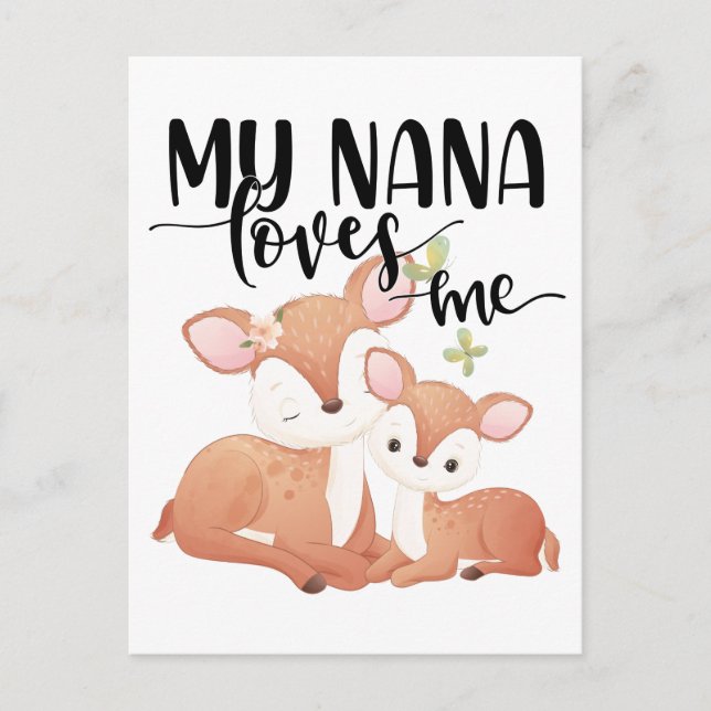 Carte Postale Biche et Faon Ma Nana m'aime (Devant)