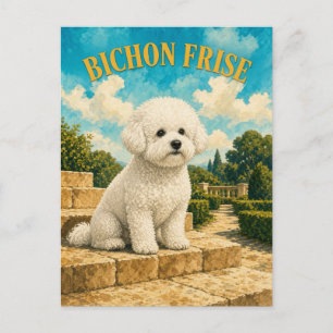 Carte Postale Bichon Frise, Art Chien à l'aquarelle vintage