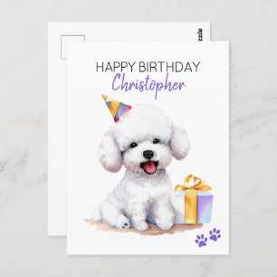 Carte Postale Bichon Frise Chien Personnalisé Joyeux Anniversair