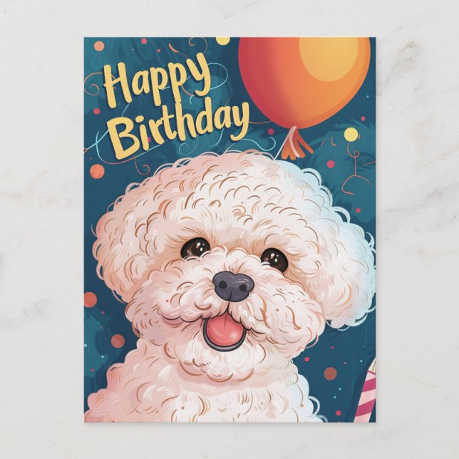 Carte Postale Bichon Frise Joyeux anniversaire (Devant)