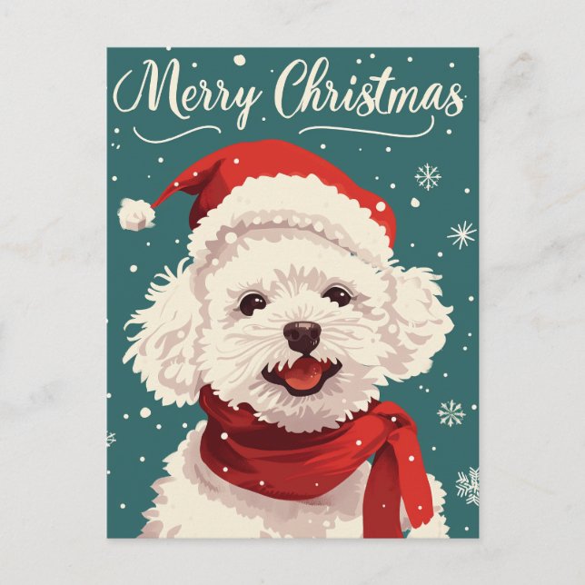Carte Postale Bichon Frise Joyeux Noël (Devant)