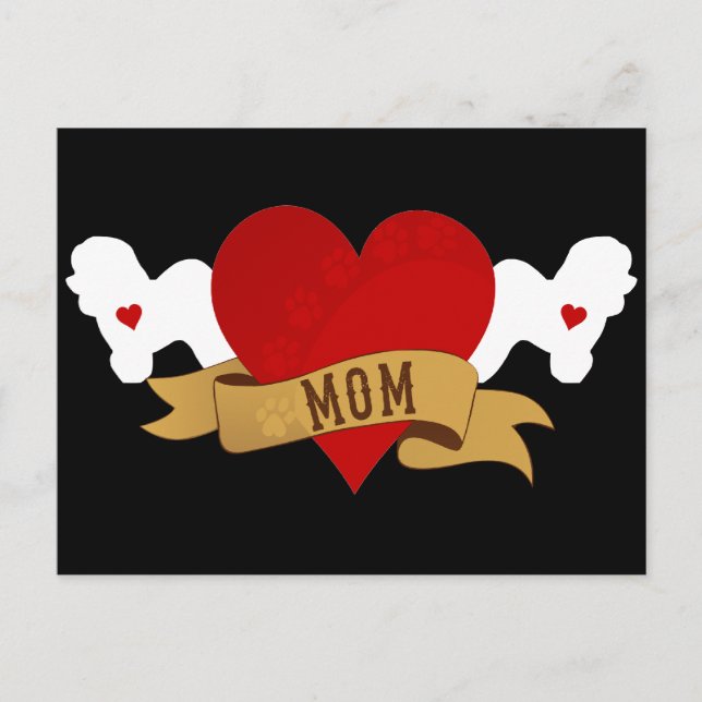 Carte Postale Bichon Frise Maman [style tatouage] (Devant)