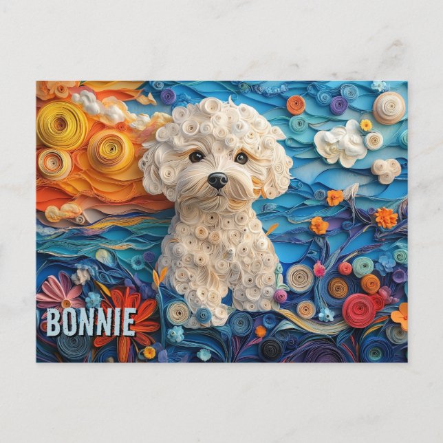 Carte Postale Bichon Frise Papier Quitter Art Chien Portrait (Devant)