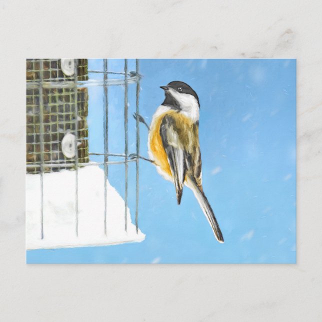 Carte Postale Bickadee sur la peinture d'alimentation - Oiseaux  (Devant)