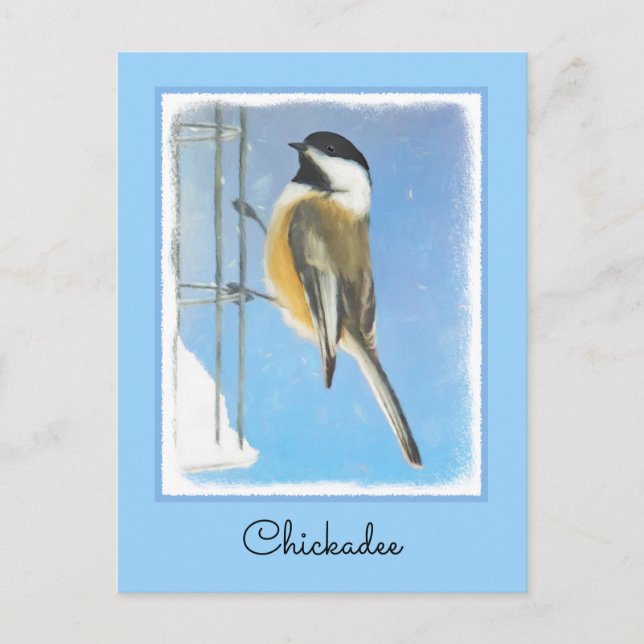 Carte Postale Bickadee sur la peinture d'alimentation - Oiseaux  (Devant)