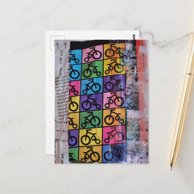 Carte Postale Bicycles mixed media collage (Devant/Arrière en situation)