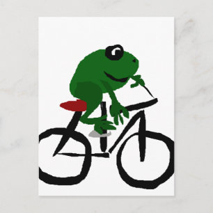 Carte Postale Bicyclette à équitation de grenouille verte amusan