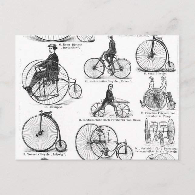 Carte Postale Bicyclette à grande roue Penny Farthing (Devant)