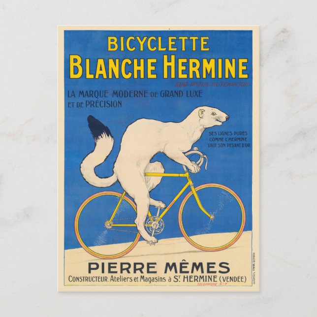 Carte Postale Bicyclette Blanche Hermine Poster vintage 1926 (Devant)