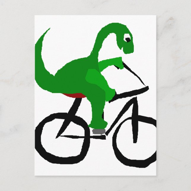 Carte Postale Bicyclette Dinosaure Vert Funny (Devant)